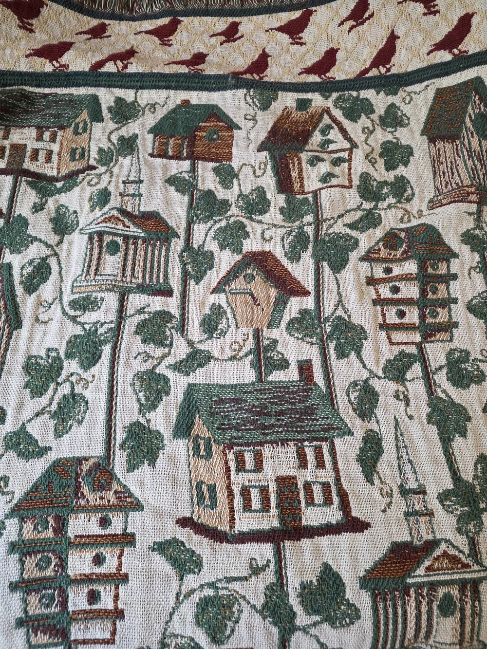 Quality Tapestry Throw Blanket Bird House Garden Ivy Birds Cottage Basket